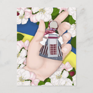 Ukrainian Folk Doll, Motanka and apple blossom. Holiday Postcard