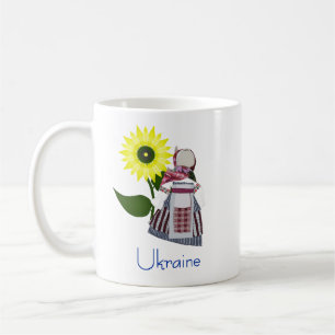 Ukrainian Folk Doll with sunflower, Motanka.  Coffee Mug