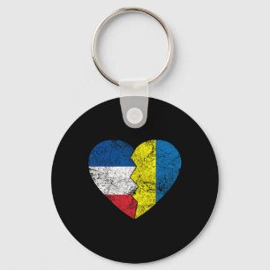 Ukrainian French Flags Heart France Ukraine Roots Key Ring