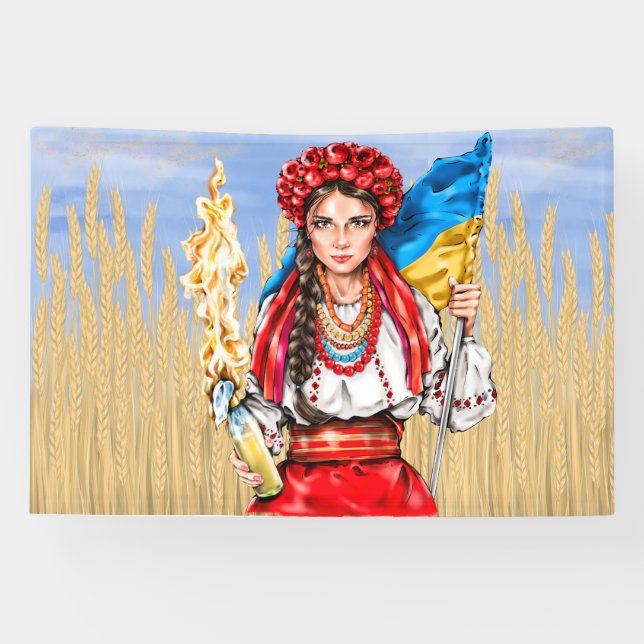 Ukrainian Girl Fighting for Freedom Button Round C Banner (Horizontal)