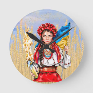 Ukrainian Girl Fighting for Freedom Button Round Clock
