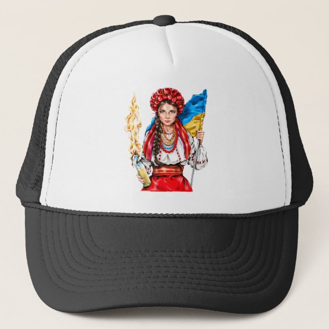 Ukrainian Girl Fighting for Freedom Trucker Hat (Front)