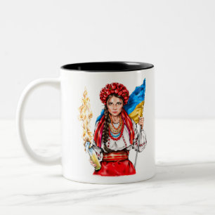 Ukrainian Girl Fighting for Freedom Two-Tone Coffee Mug