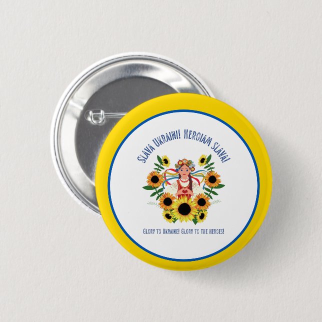 Ukrainian Girl Glory to Ukraine  6 Cm Round Badge (Front & Back)