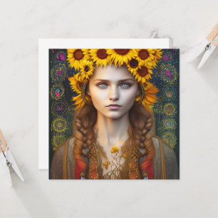 Ukrainian Girl of Amulets & Sunflowers Card