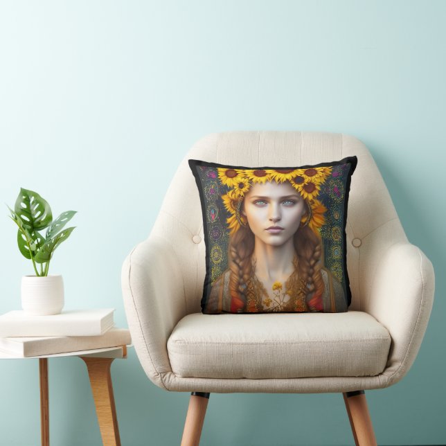 Ukrainian Girl of Amulets & Sunflowers  Cushion (Chair)