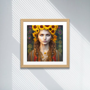 Ukrainian Girl of Amulets & Sunflowers Digital Art Poster
