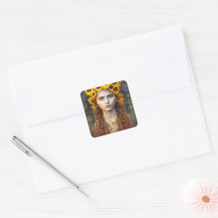 Ukrainian Girl of Amulets & Sunflowers  Square Sticker