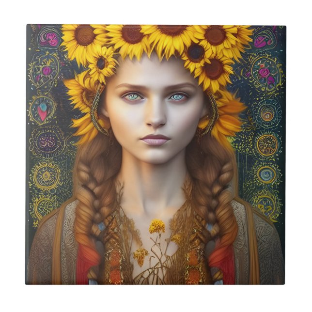 Ukrainian Girl of Amulets & Sunflowers  Tile (Front)
