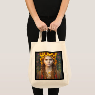 Ukrainian Girl of Amulets & Sunflowers Tote Bag