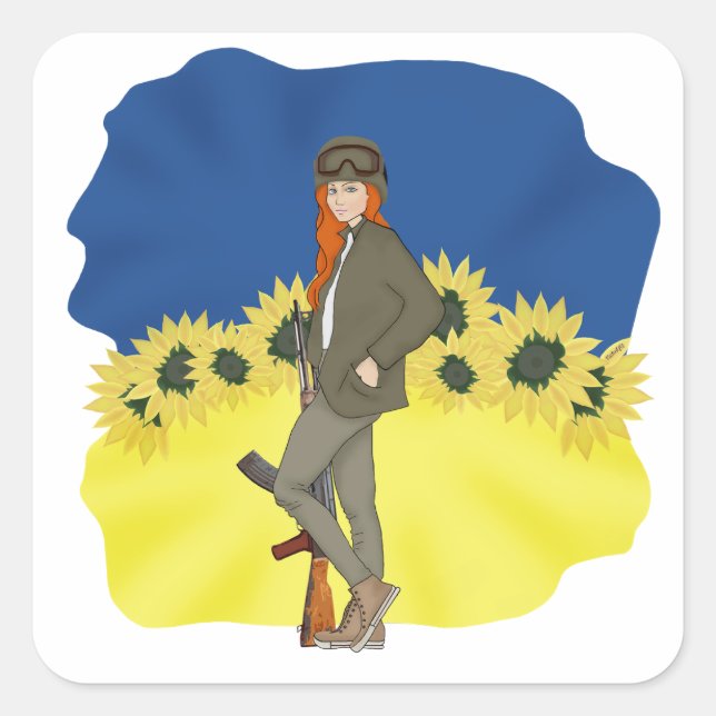 Ukrainian girl square sticker (Front)