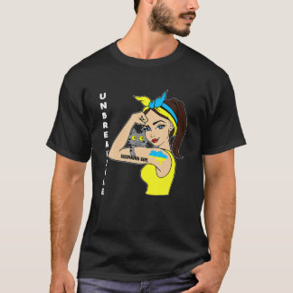 Ukrainian Girl Unbreakable And Cat Ukraine Flag T-Shirt