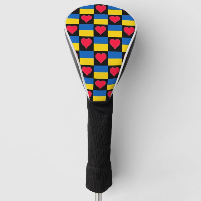 Ukrainian Golf Lover Heart Pattern Ukraine Flag Head Cover (Front)