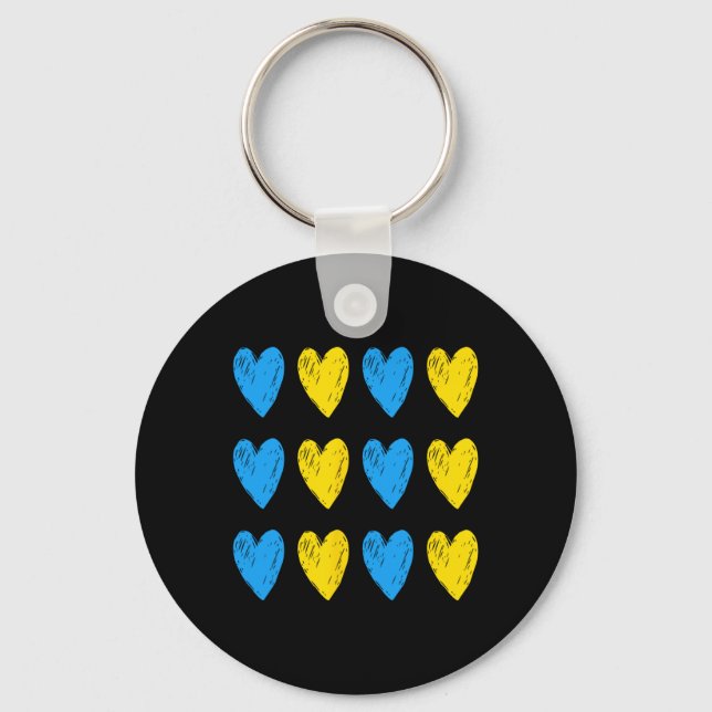 Ukrainian Hearts Support Ukraine Blue Yellow Flag  Key Ring (Front)