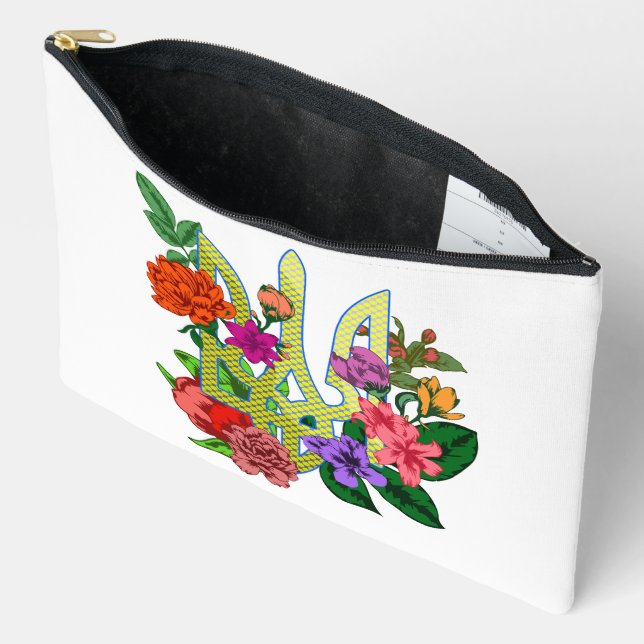 Ukrainian heraldry trident tryzub blooming flowers accessory pouch (Open)