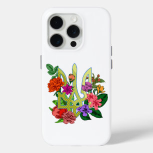Ukrainian heraldry trident tryzub blooming flowers iPhone 15 pro case