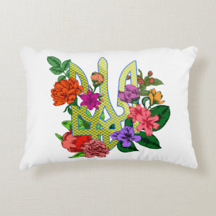 Ukrainian heraldry trident tryzub blooming flowers decorative cushion
