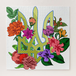 Ukrainian heraldry trident tryzub blooming flowers jigsaw puzzle