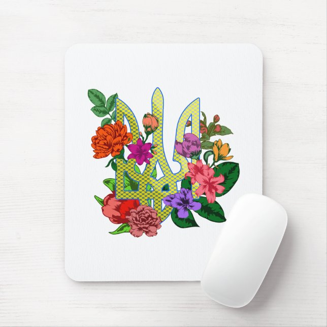 Ukrainian heraldry trident tryzub blooming flowers mouse mat (With Mouse)