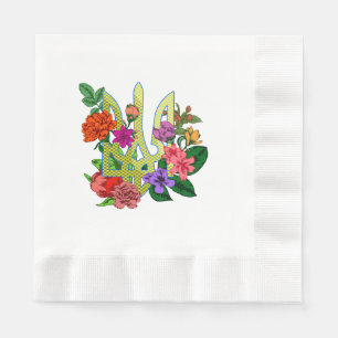 Ukrainian heraldry trident tryzub blooming flowers napkin