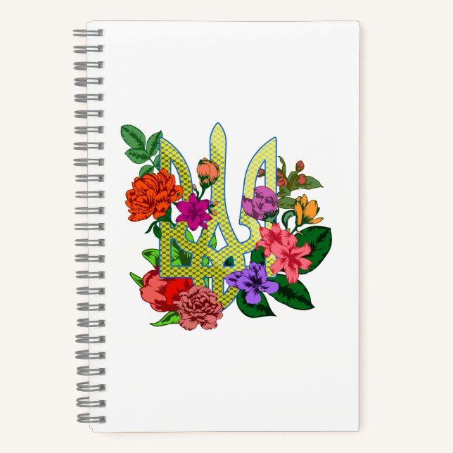 Ukrainian heraldry trident tryzub blooming flowers notebook (Front)