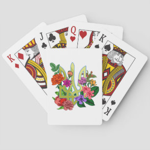 Ukrainian heraldry trident tryzub blooming flowers playing cards