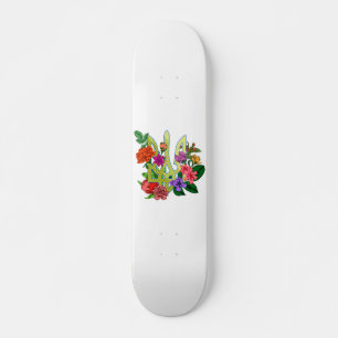 Ukrainian heraldry trident tryzub blooming flowers skateboard