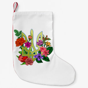 Ukrainian heraldry trident tryzub blooming flowers small christmas stocking