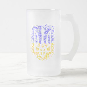 Ukrainian heraldry trident tryzub scattering stars frosted glass beer mug
