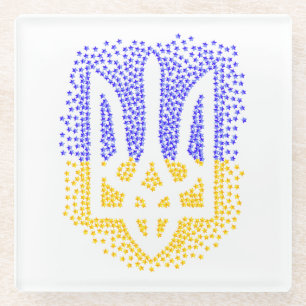 Ukrainian heraldry trident tryzub scattering stars glass coaster