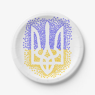 Ukrainian heraldry trident tryzub scattering stars paper plate