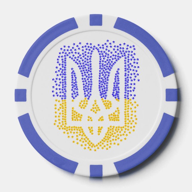 Ukrainian heraldry trident tryzub scattering stars poker chips (Front)