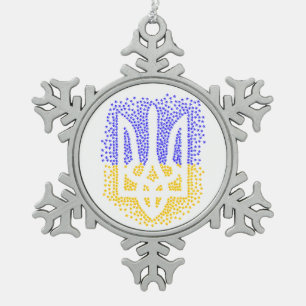 Ukrainian heraldry trident tryzub scattering stars snowflake pewter christmas ornament