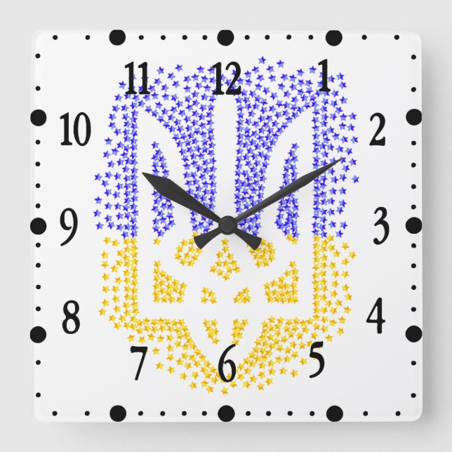 Ukrainian heraldry trident tryzub scattering stars square wall clock (Front)