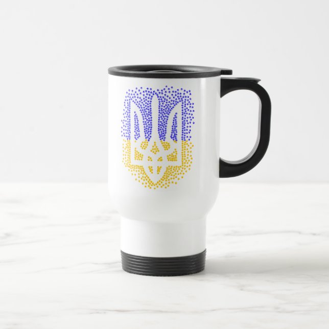Ukrainian heraldry trident tryzub scattering stars travel mug (Right)