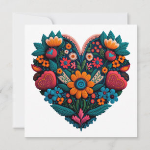 Ukrainian-Inspired Heart of Flowers Holiday Card