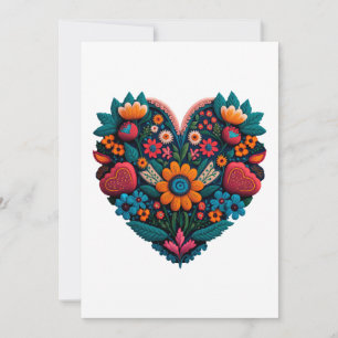 Ukrainian-Inspired Valentine Heart of Flowers Holiday Card