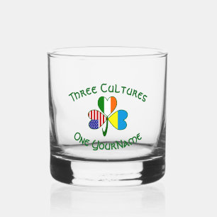 Ukrainian Irish American Flag Shamrock Personalise Whiskey Glass