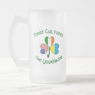 Ukrainian Irish American Flags Shamrock Personal  Frosted Glass Beer Mug