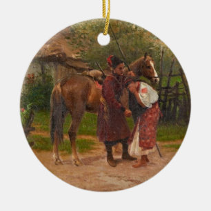 Ukrainian Kozak with Weeping Girl Ceramic Tree Decoration