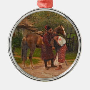 Ukrainian Kozak with Weeping Girl Metal Tree Decoration