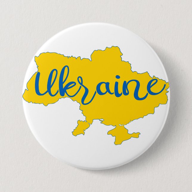Ukrainian map and lettering  7.5 cm round badge (Front)