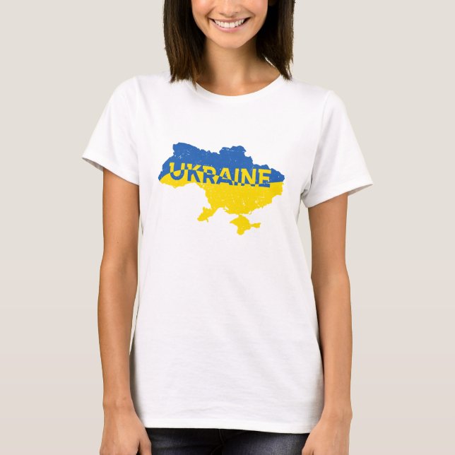 Ukrainian map blue/yellow colour text Ukraine T-Shirt (Front)