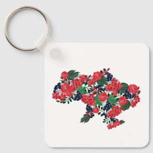 Ukrainian map in floral pattern. Ukraine Key Ring