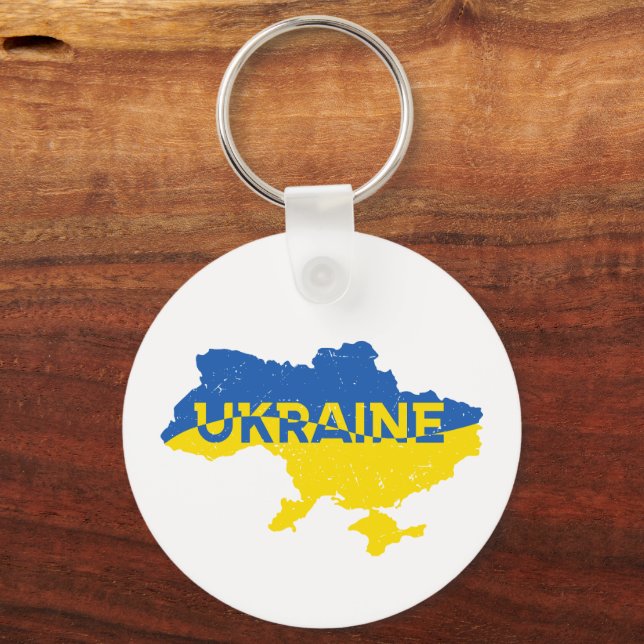 Ukrainian map. Ukrainian flag. Ukraine Key Ring (Front)