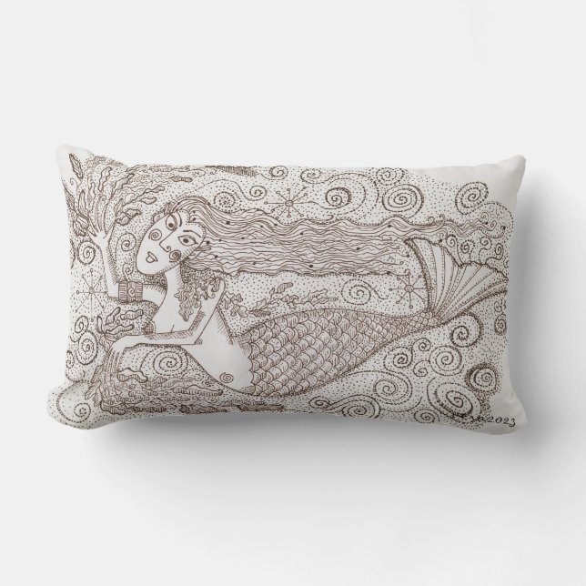 Ukrainian Mermaid Folk Art Lumbar Cushion (Front)