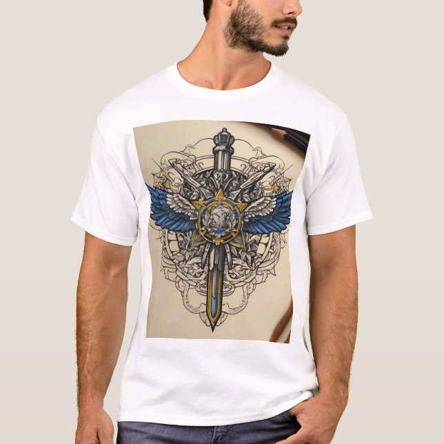 "Ukrainian Military Sketch: Modern Strength" T-Shirt (Front)