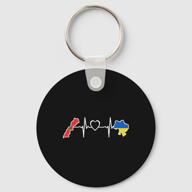 Ukrainian Moroccan Flag - Ukraine Morocco Heartbea Key Ring (Front)