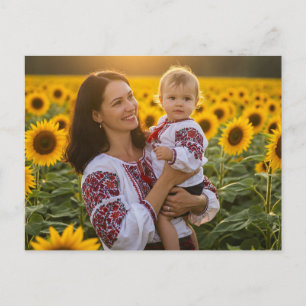 Ukrainian Mother Child Sunflower Postcard