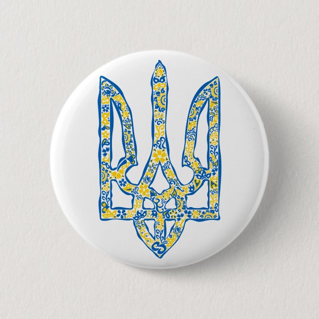 Ukrainian national emblem trident tryzub ethnical 6 cm round badge (Front)